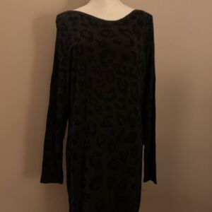 Black Leopard Print Long Sleeve Sweater Dress